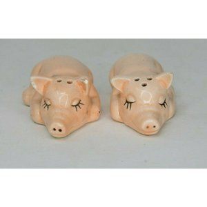Vintage Ceramic Sleeping Pigs Figural Salt And Pepper Shakers